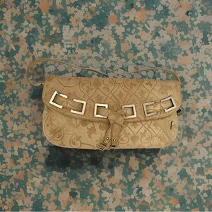 HELEN WELSH Vintage Floral Embossed Suede Handbag